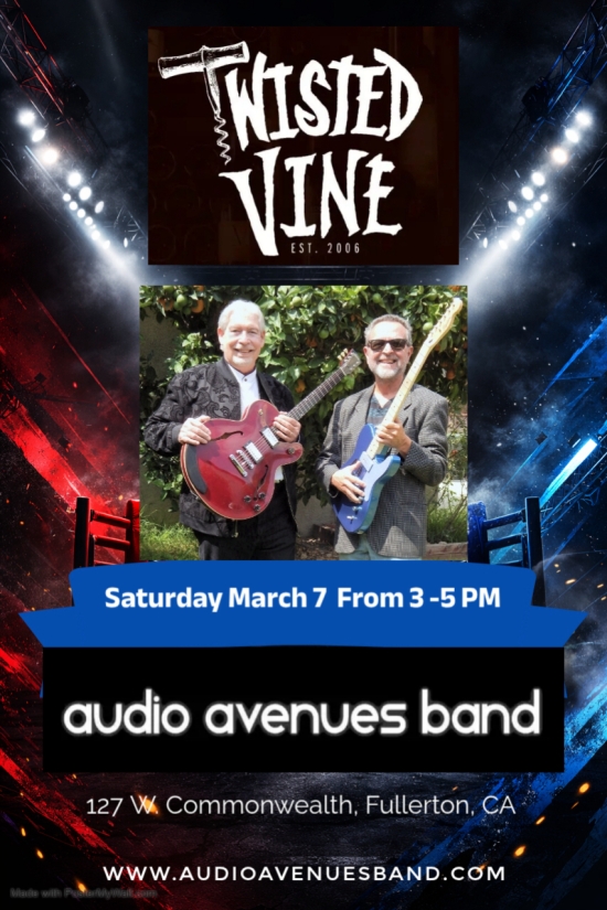 Audio Avenues Band at Twisted Vine Saturday 3-5 PM